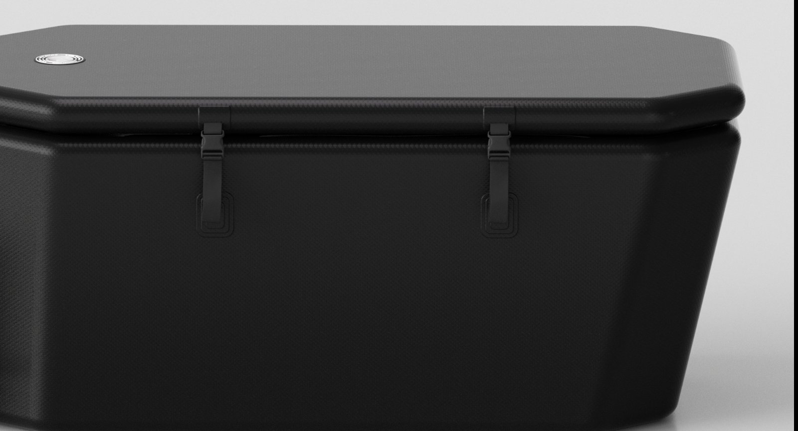 PLUNGE ICE — matte-black ice-fed submersion tub with the SEND mark